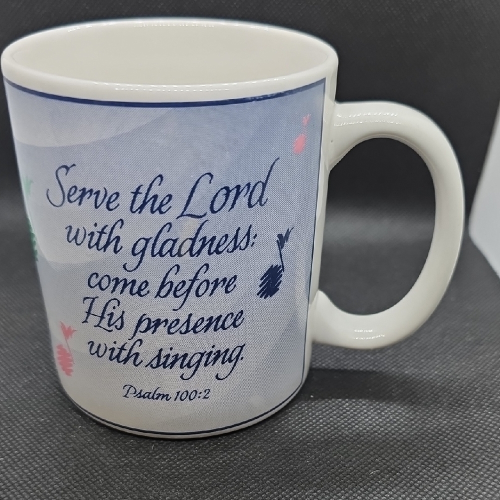Inspirational White Mug with Blue and Pink Design